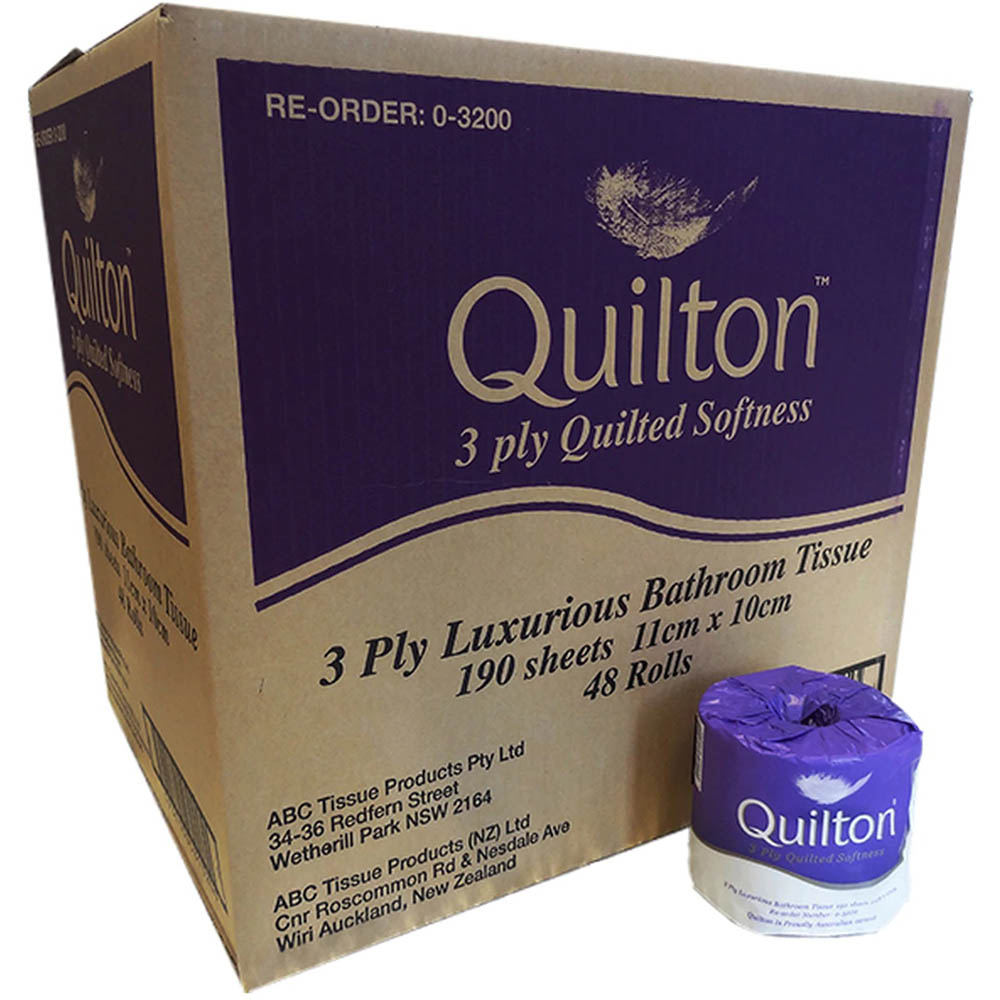 QUILTON TOILET PAPER WRAPPED 3PLY 190 SHEET WHITE CARTON 48