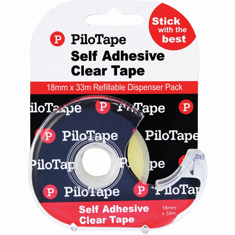 PILOTAPE CLEAR TAPE WITH DISPENSER 18MM X 33M