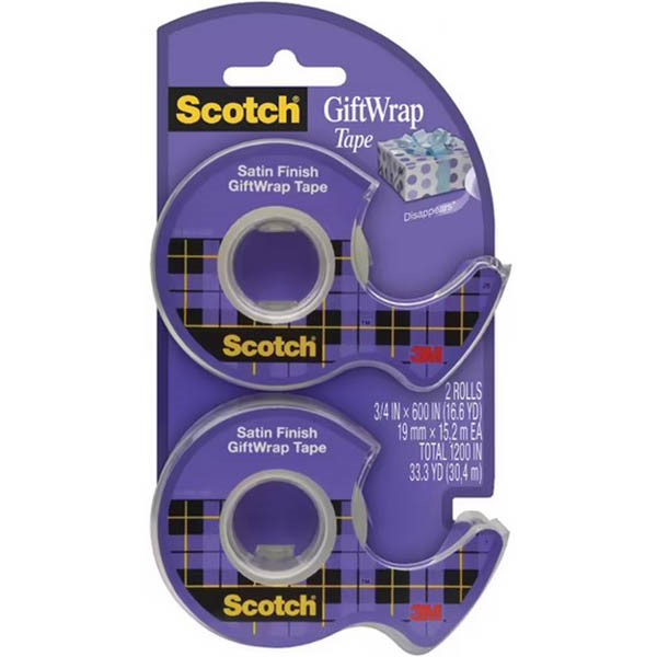 SCOTCH GIFTWRAP TAPE ON DISPENSER 19MM X 165M PACK 2
