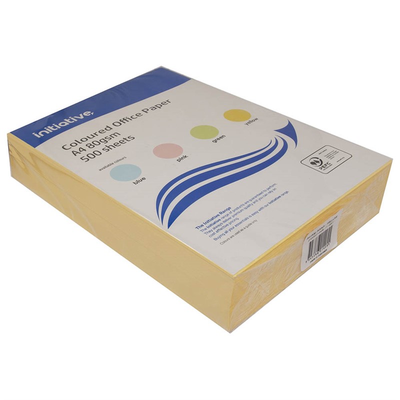 INITIATIVE COLOURS COPY PAPER 80GSM A4 YELLOW PACK 500 SHEETS