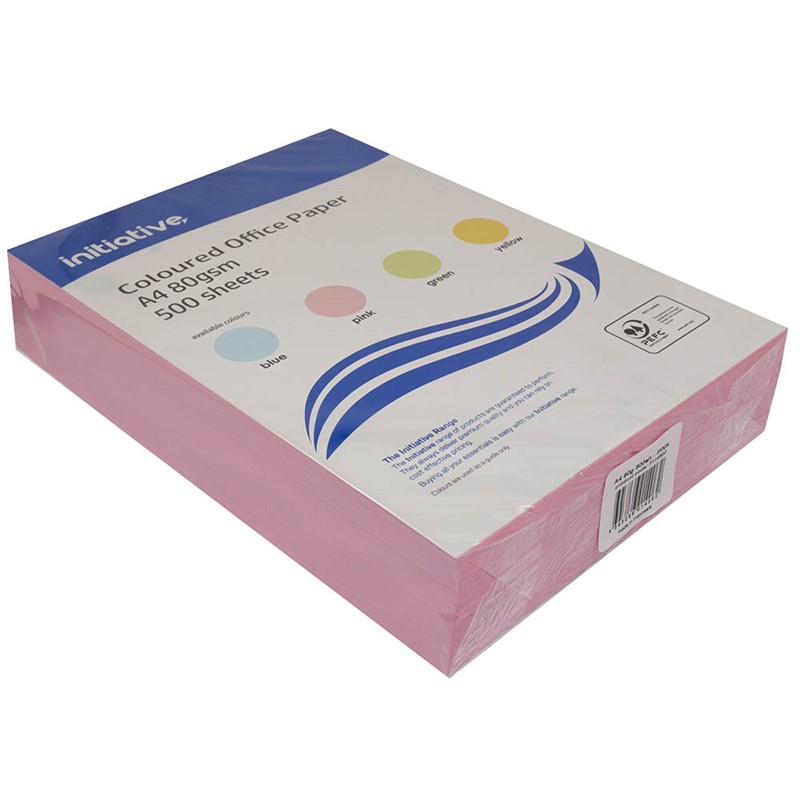 INITIATIVE COLOURS COPY PAPER 80GSM A4 PINK PACK 500 SHEETS