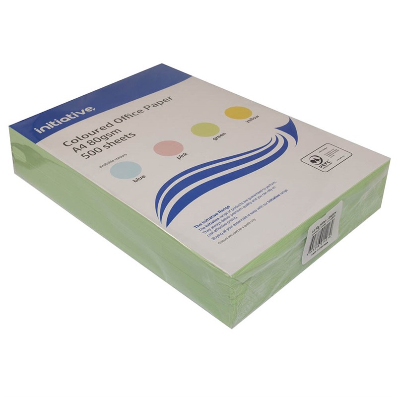 INITIATIVE COLOURS COPY PAPER 80GSM A4 GREEN PACK 500 SHEETS
