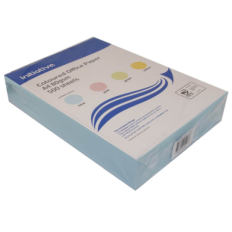 INITIATIVE COLOURS COPY PAPER 80GSM A4 BLUE PACK 500 SHEETS