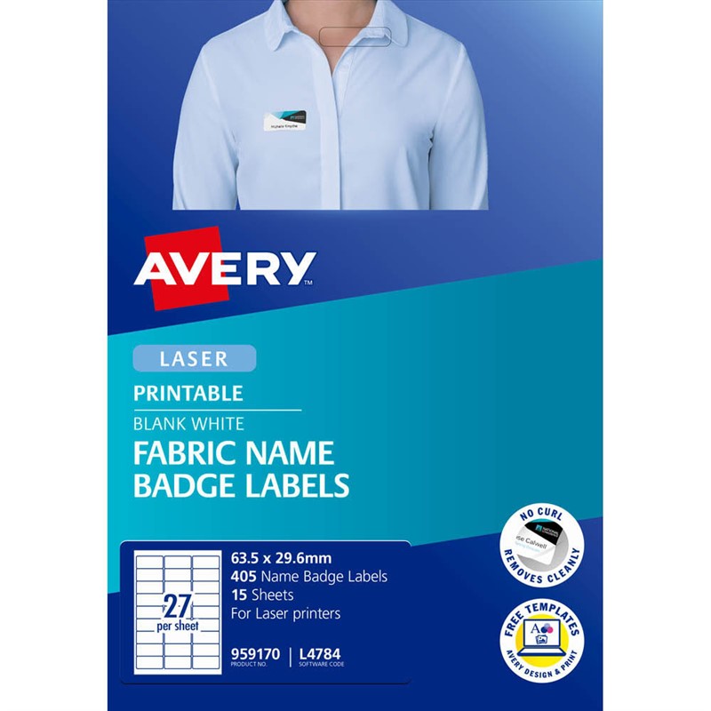 AVERY 959170 L4784 FABRIC NAME LABELS 27UP WHITE PACK 15