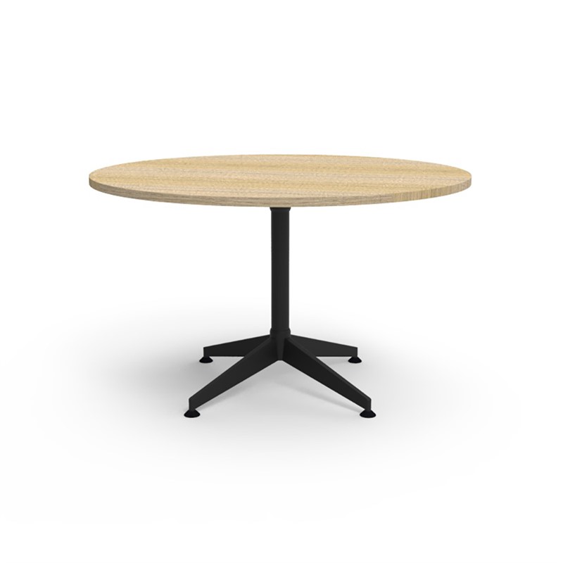 RAPIDLINE TYPHOON MEETING TABLE 4 STAR ROUND 1200MM NATURAL OAK TOP AND BLACK PC ALL OVER FRAME