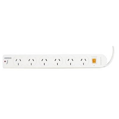 ITALPLAST POWER BOARD 6 OUTLET WITH MASTER SWITCH SURGE AND OVERLOAD 1M WHITE