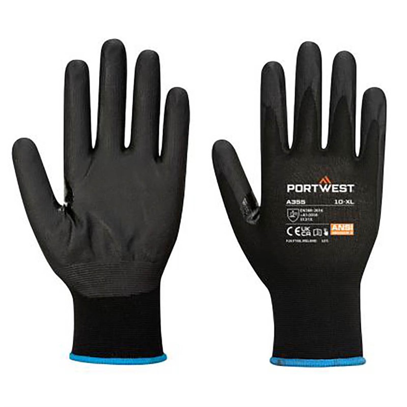 PORTWEST NPR15 NITRILE FOAM TOUCHSCREEN GLOVE LARGE BLACK PACK 12