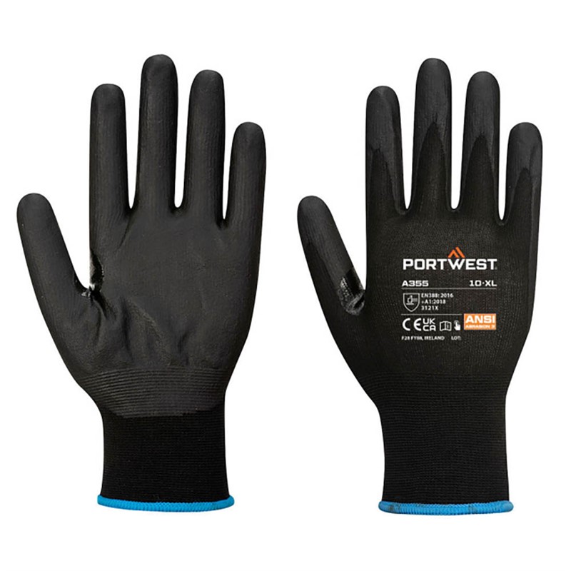 PORTWEST NPR15 NITRILE FOAM TOUCHSCREEN GLOVE XS BLACK PACK 12