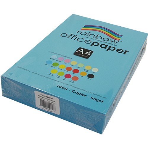 RAINBOW COLOURED A4 COPY PAPER 80GSM 500 SHEETS BLUE