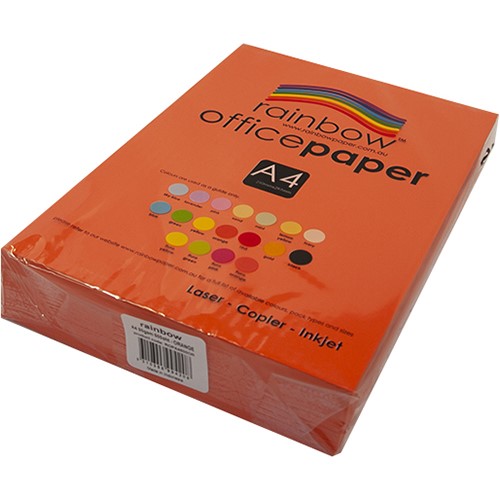 RAINBOW COLOURED A4 COPY PAPER 80GSM 500 SHEETS ORANGE