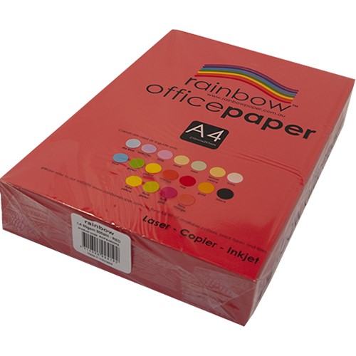 RAINBOW COLOURED A4 COPY PAPER 80GSM 500 SHEETS RED