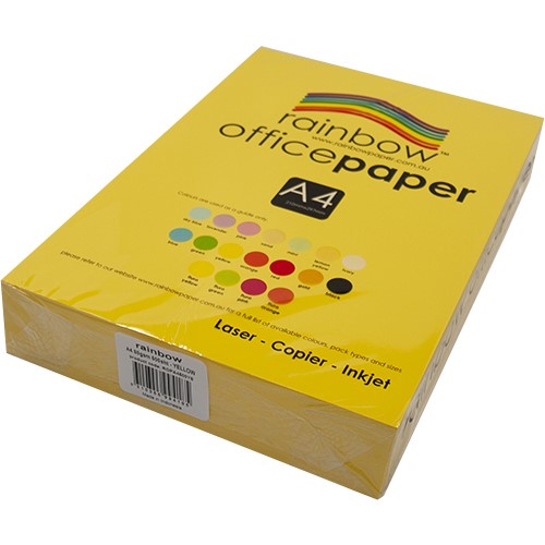 RAINBOW COLOURED A4 COPY PAPER 80GSM 500 SHEETS YELLOW