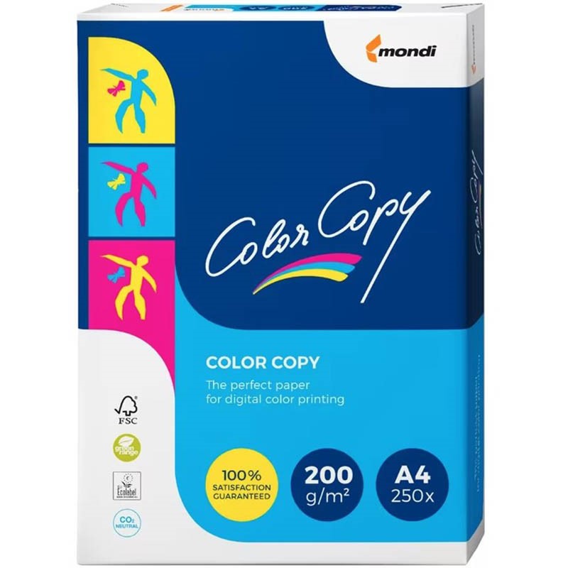 MONDI COLOR COPY A4 COPY PAPER 200GSM WHITE PACK 250 SHEETS