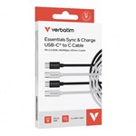 VERBATIM ESSENTIAL USBC TO C CABLE BLACK AND WHITE 1METER PACK 2