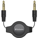 VERBATIM AUX AUDIO CABLE RETRACTABLE 35MM 750MM BLACK