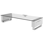 ERGOVIDA TEMPERED GLASS MONITOR RISER WITH USBAV PORTS 613 X 210 X 130MM WHITE