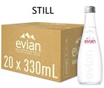 EVIAN STILL MINERAL WATER GLASS BOTTLE 330ML X20