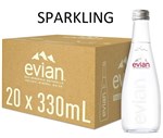 EVIAN SPARKLING MINERAL WATER GLASS BOTTLE 330ML X20