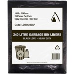 HUHTAMAKI HEAVY DUTY ALL PURPOSE LDPE BIN LINER 240 LITRE 1450 X 1140MM BLACK PACK 25