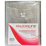 RAZORLINE EXPANDING POCKET WITH BUTTON A4 CLEAR PACK 5