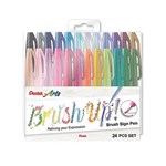 PENTEL ARTS BRUSH SIGN PEN ASSORTED COLOUR PACK 24